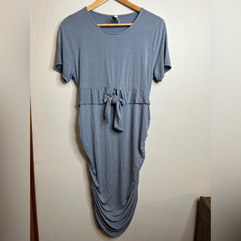 Hello Miz Maternity Ruched Light Blue Fitted Dress L EUC